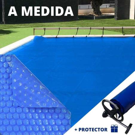 Manta Solar Azul  - 500 µ. Con refuerzo en enrollador - PERSONALIZABLE