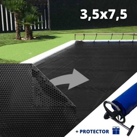 Manta Solar Negra Élite -  500 µ. Con refuerzo en enrollador - 3,5x7,5